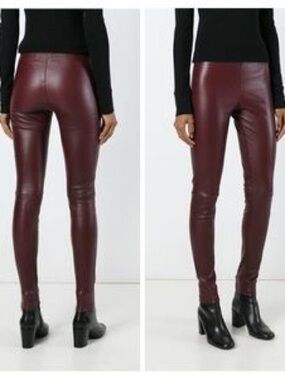 Theory Adbelle Wine Merlot Real Leather High-Rise Pants/Leggings